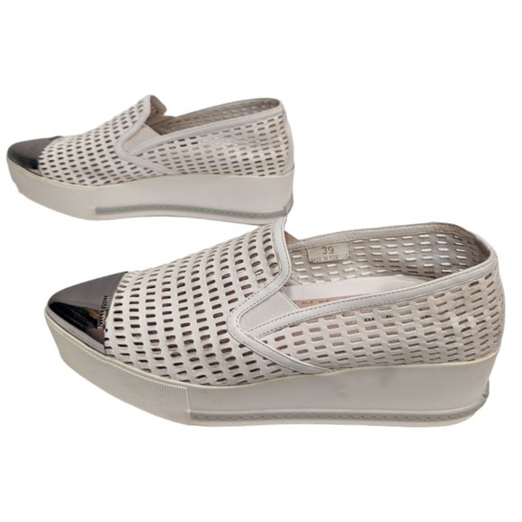 Miu Miu Perforated Leather Platform Slip Ons - Picture 2 of 7